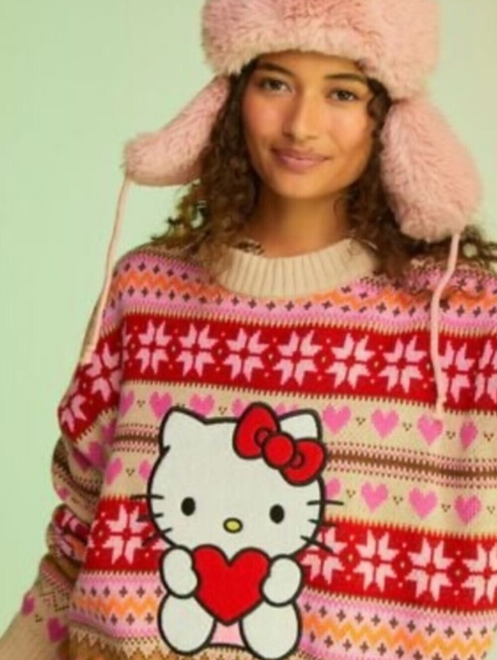 Hello Kitty And Friends Fair Isle Sweater Pink Size Small Oversized